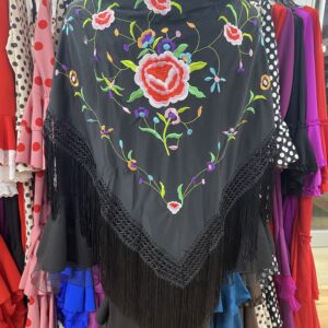 Mantón Sevilla negro bordado en colores