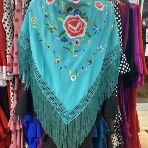 Mantón Sevilla verde agua bordado en colores